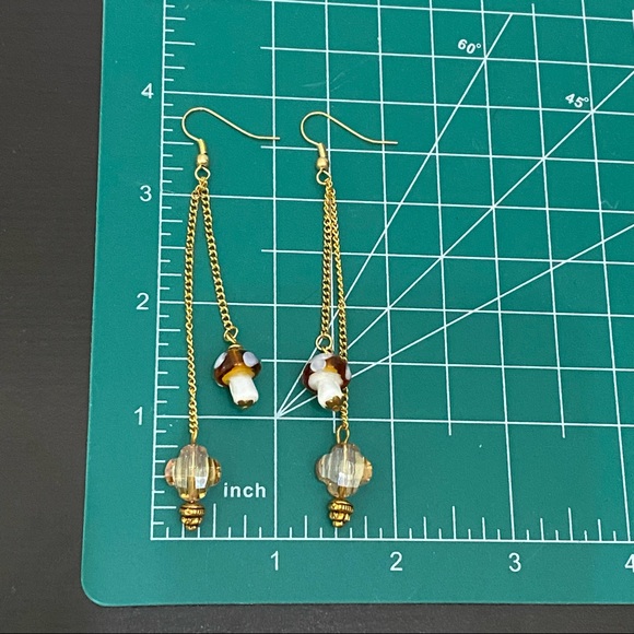 Handmade Mushroom Lampwork Beads Dangling Drop Earrings - Picture 4 of 9